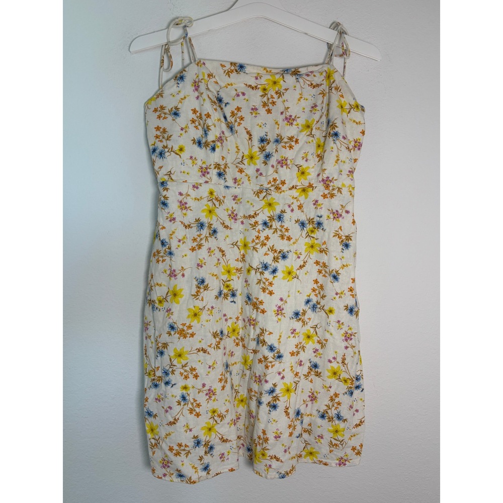 Old Navy Floral Tie Strap Mini Dress Cream Yellow Blue Smocked Back Large